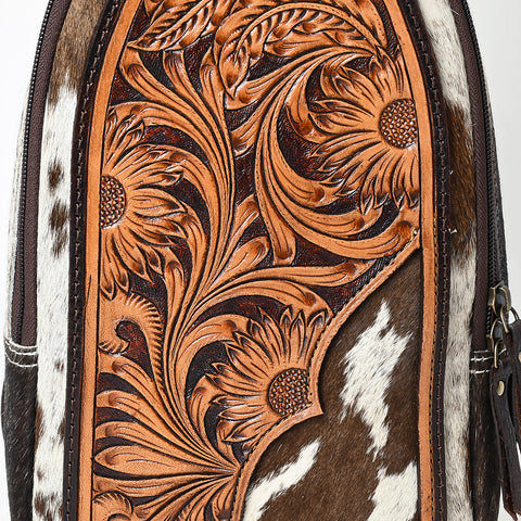 American Darling Hand Tooled Floral Carved Hair-On Cowhide Sling Bag