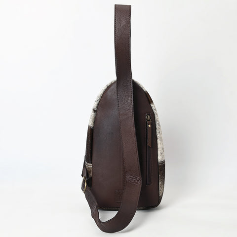 American Darling Hand Tooled Floral Carved Hair-On Cowhide Sling Bag