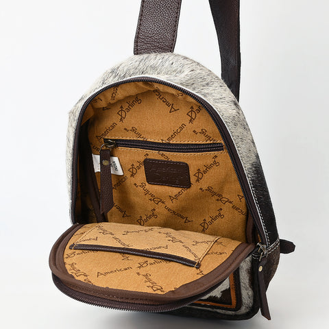 American Darling Hand Tooled Floral Carved Hair-On Cowhide Sling Bag