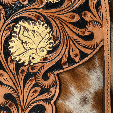American Darling Hand Tooled Floral Carved Hair-On Cowhide Sling Bag