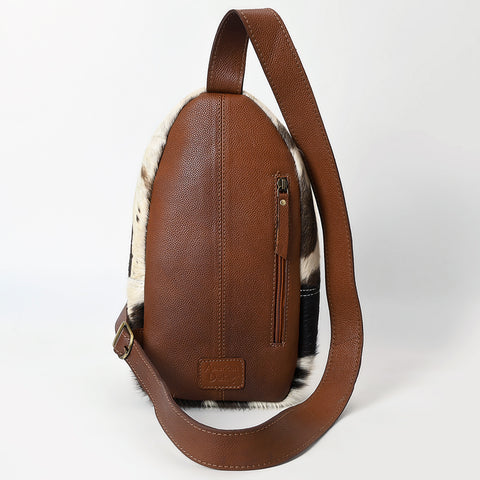 American Darling Hand Tooled Floral Carved Hair-On Cowhide Sling Bag