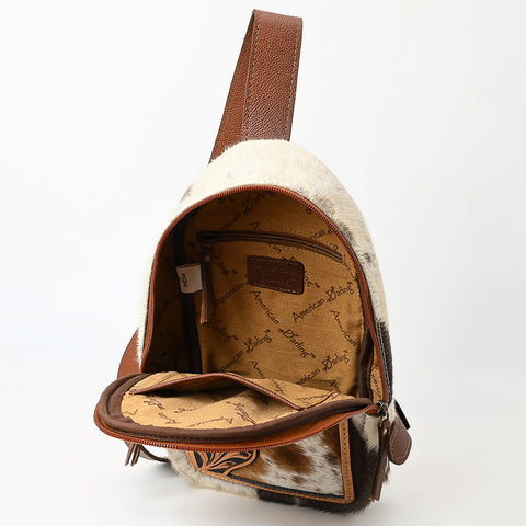 American Darling Hand Tooled Floral Carved Hair-On Cowhide Sling Bag