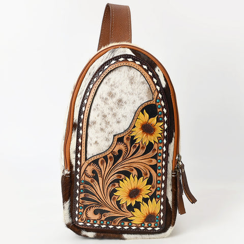 American Darling Hand Tooled Floral Carved Hair-On Cowhide Sling Bag