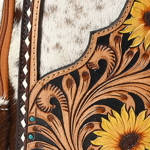American Darling Hand Tooled Floral Carved Hair-On Cowhide Sling Bag