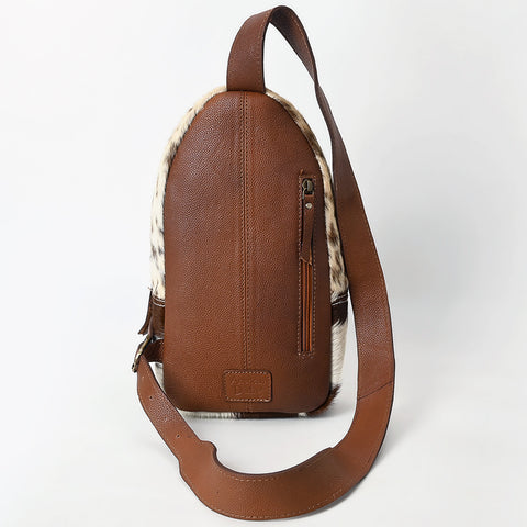 American Darling Hand Tooled Floral Carved Hair-On Cowhide Sling Bag
