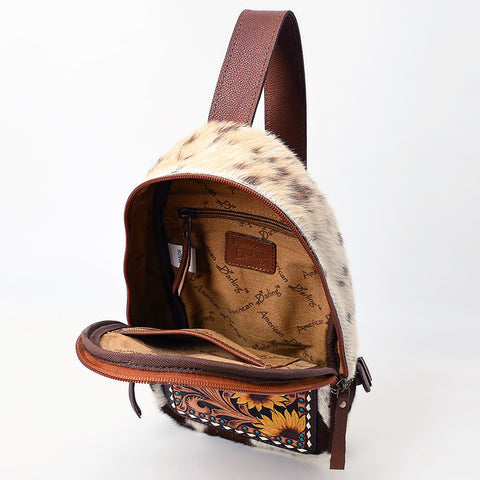American Darling Hand Tooled Floral Carved Hair-On Cowhide Sling Bag
