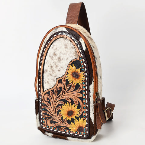 American Darling Hand Tooled Floral Carved Hair-On Cowhide Sling Bag