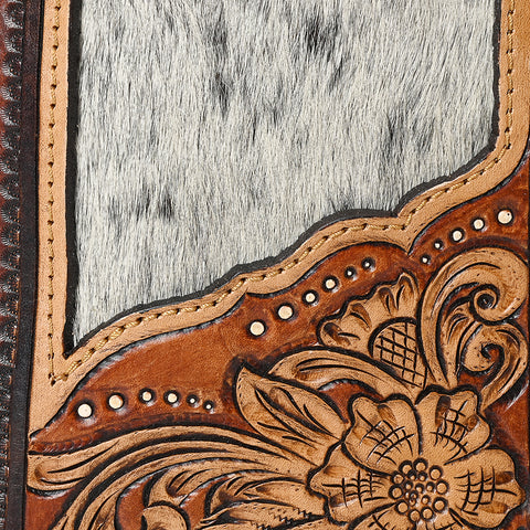 American Darling Hand Tooled Floral Carved Hair-On Cowhide Sling Bag