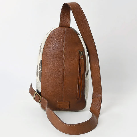 American Darling Hand Tooled Floral Carved Hair-On Cowhide Sling Bag