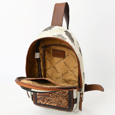 American Darling Hand Tooled Floral Carved Hair-On Cowhide Sling Bag
