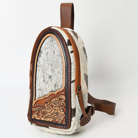 American Darling Hand Tooled Floral Carved Hair-On Cowhide Sling Bag