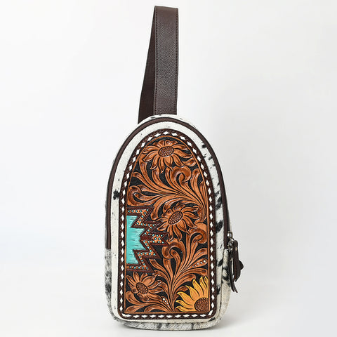 American Darling Hair-On Cowhide Hand Tooled Genuine Leather Sling Bag