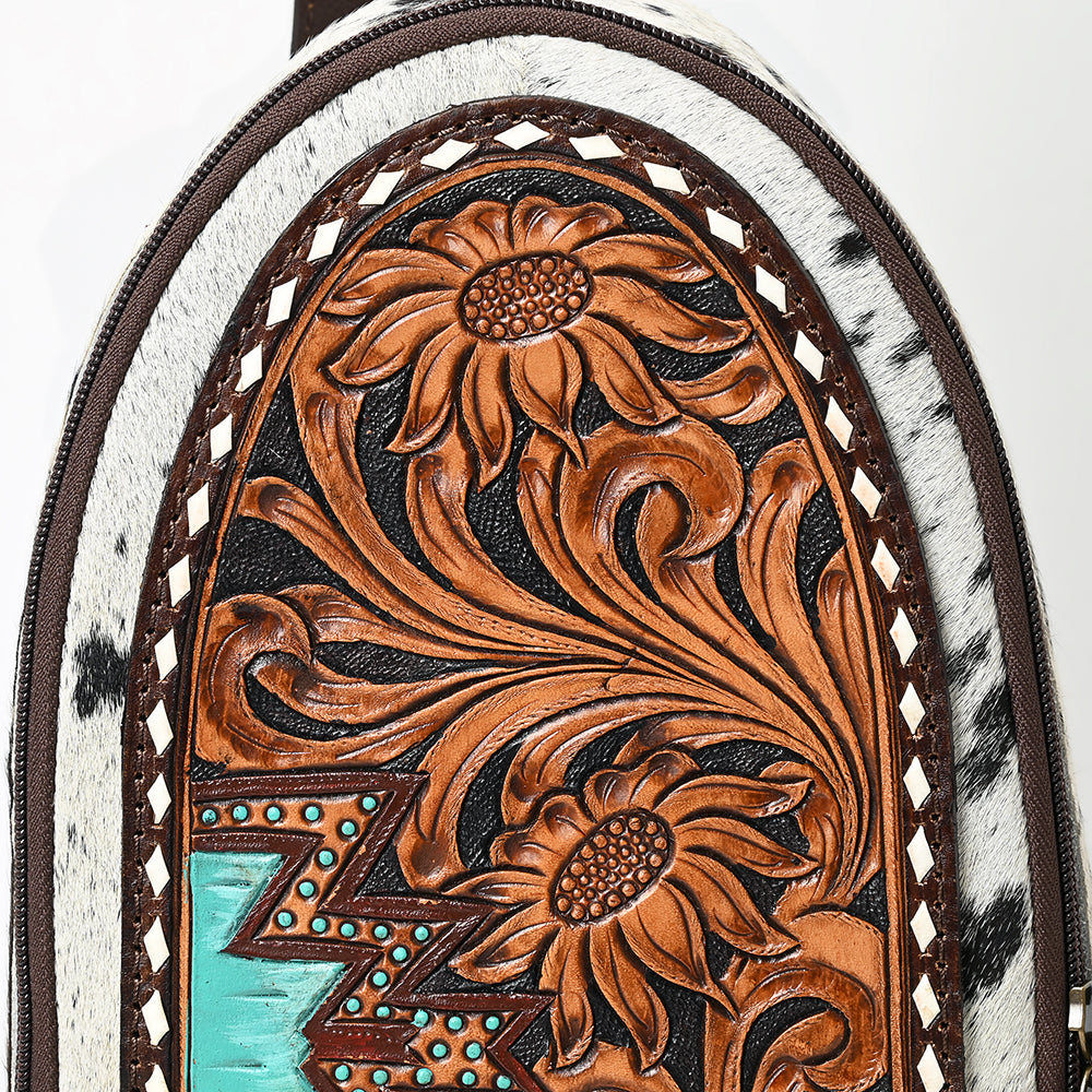ADBGA593 Hand-Tooled Floral Cowhide Leather Sling Bag-Western Crossbody