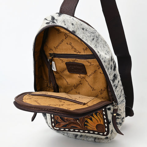 American Darling Hair-On Cowhide Hand Tooled Genuine Leather Sling Bag