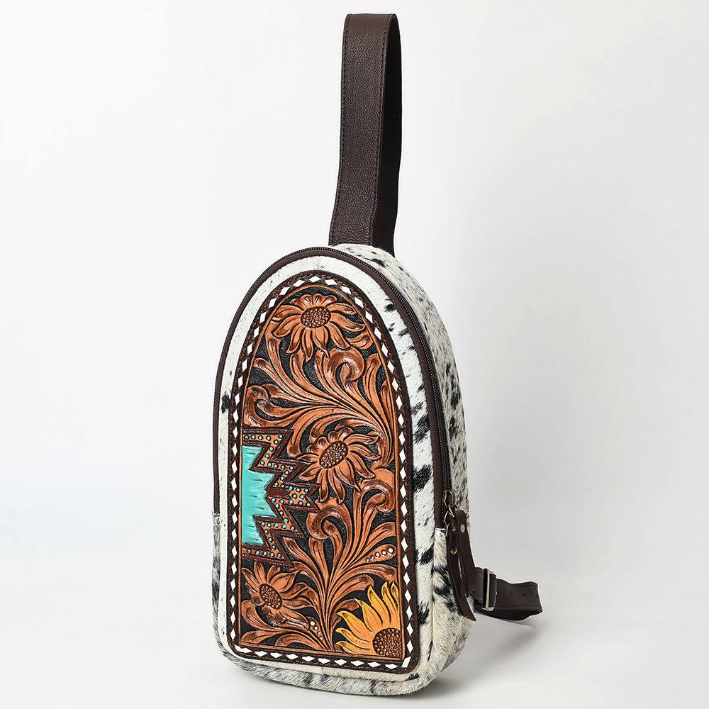 ADBGA593 Hand-Tooled Floral Cowhide Leather Sling Bag-Western Crossbody