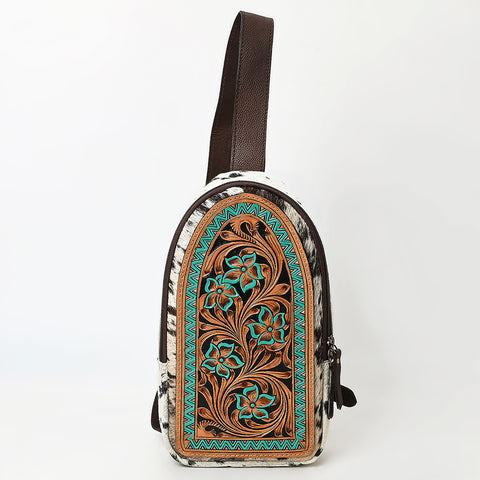 American Darling Hair-On Cowhide Hand Tooled Genuine Leather Sling Bag