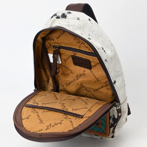 American Darling Hair-On Cowhide Hand Tooled Genuine Leather Sling Bag