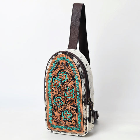 American Darling Hair-On Cowhide Hand Tooled Genuine Leather Sling Bag