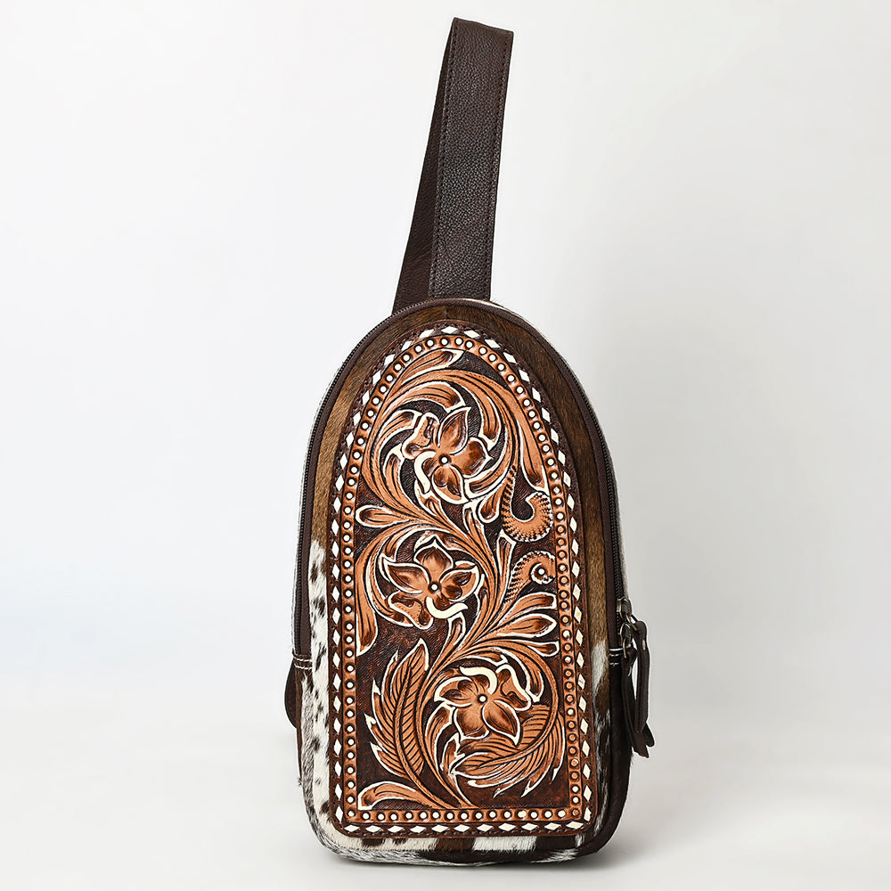 ADBGA593 Hand-Tooled Floral Cowhide Leather Sling Bag-Western Crossbody