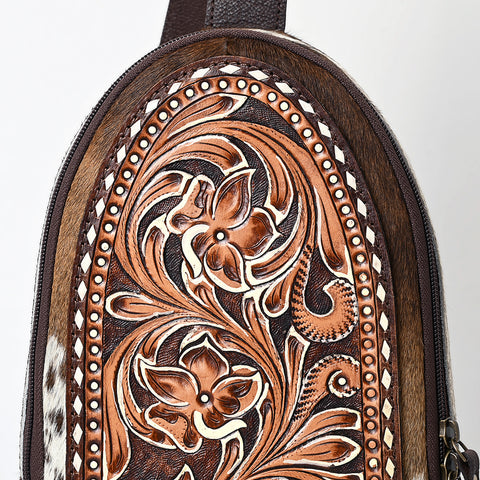 American Darling Hair-On Cowhide Hand Tooled Genuine Leather Sling Bag