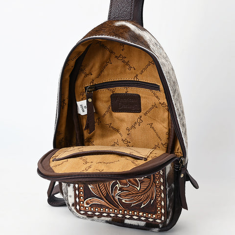 American Darling Hair-On Cowhide Hand Tooled Genuine Leather Sling Bag