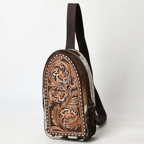 American Darling Hair-On Cowhide Hand Tooled Genuine Leather Sling Bag