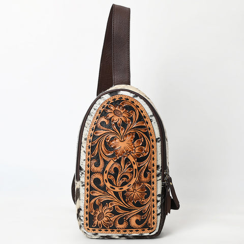 American Darling Buck Stitched Floral Carved Hair-On Sling Bag