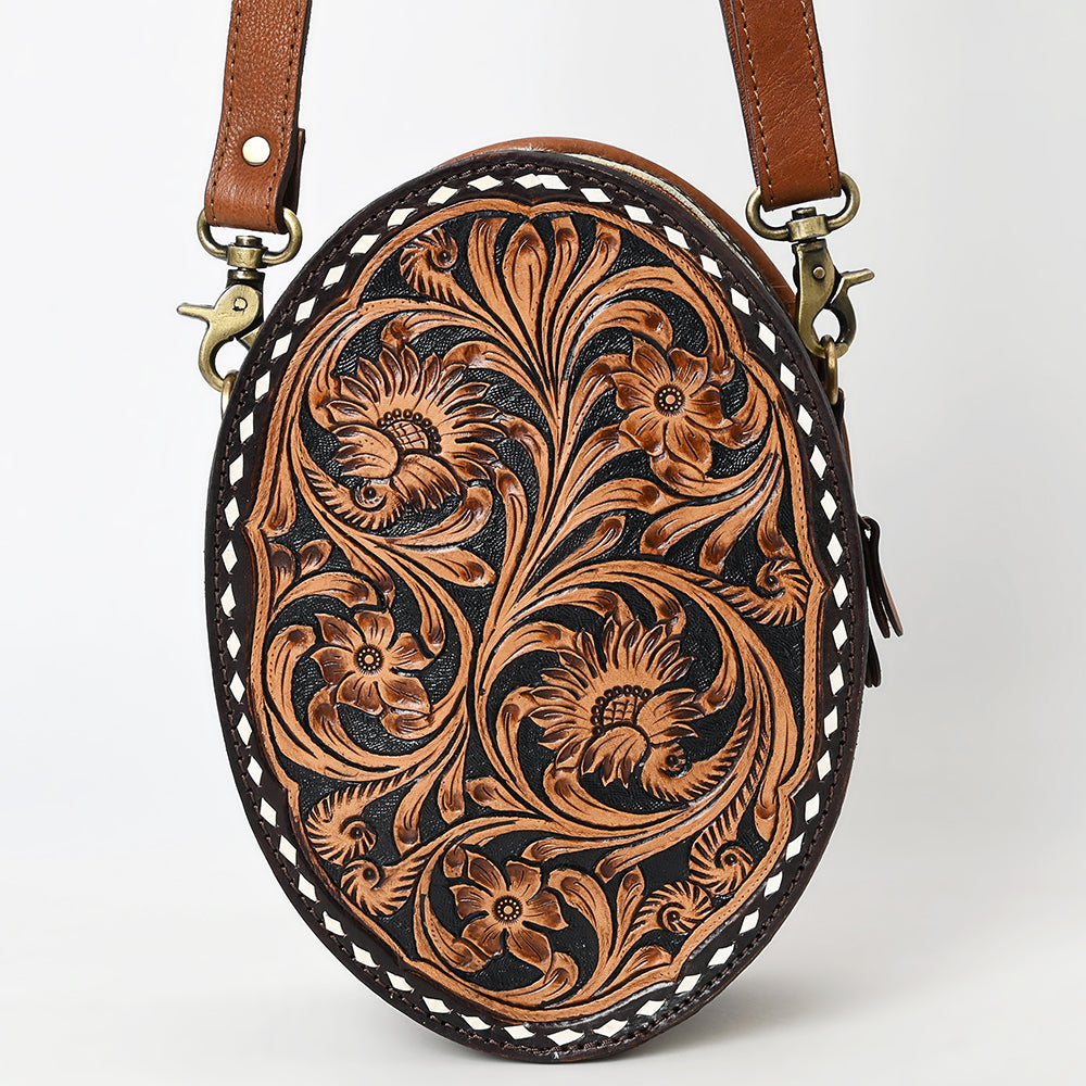 ADBGA598 Round Canteen Crossbody Bag-Hand-Tooled Genuine Western Leather