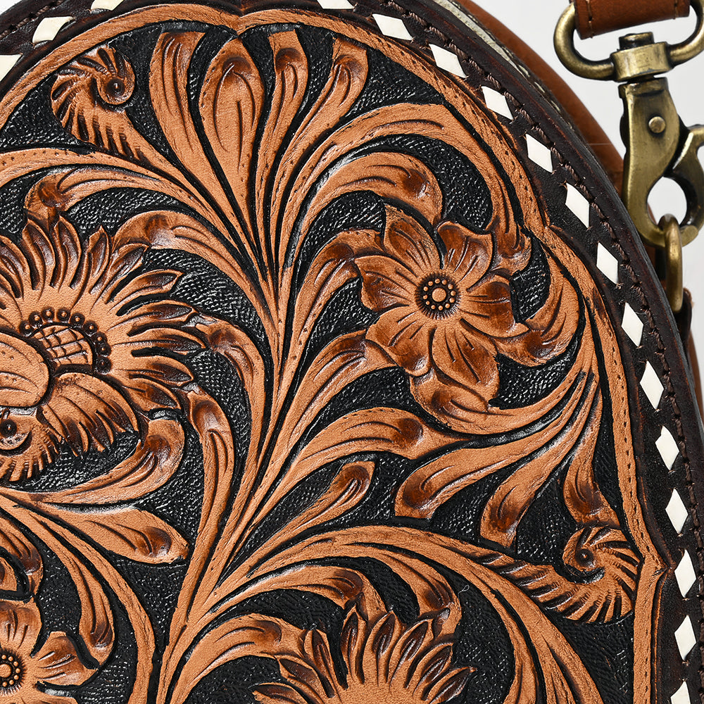 ADBGA598 Round Canteen Crossbody Bag-Hand-Tooled Genuine Western Leather