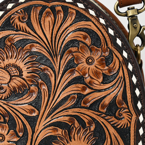 American Darling Buck Stitched Floral Carved Genuine Leather Canteen Bag