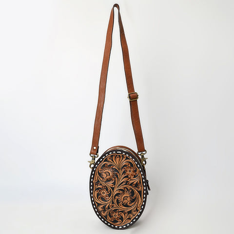 American Darling Buck Stitched Floral Carved Genuine Leather Canteen Bag