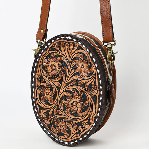 American Darling Buck Stitched Floral Carved Genuine Leather Canteen Bag