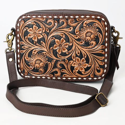 American Darling Buck Stitched Floral Carved Genuine Leather Camera Bag