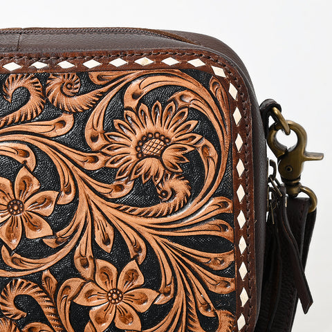 American Darling Buck Stitched Floral Carved Genuine Leather Camera Bag