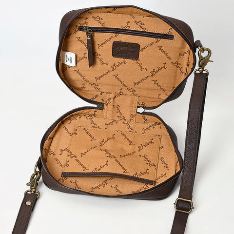 American Darling Buck Stitched Floral Carved Genuine Leather Camera Bag
