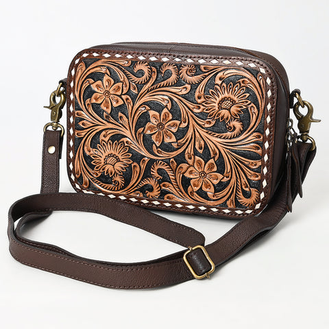 American Darling Buck Stitched Floral Carved Genuine Leather Camera Bag