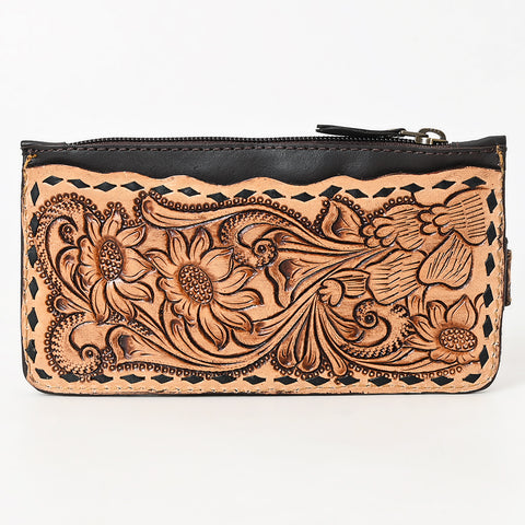 American Darling Buck Stitched Floral Carved Leather Card Holder