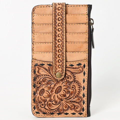 American Darling Buck Stitched Floral Carved Leather Card Holder