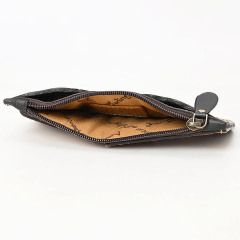 American Darling Buck Stitched Floral Carved Leather Card Holder