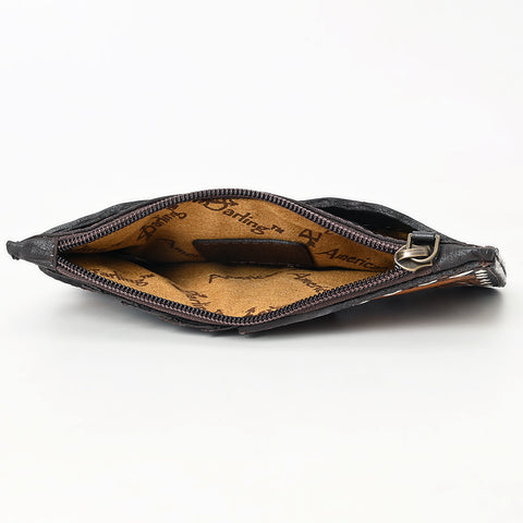 American Darling Buck Stitched Floral Carved Genuine Leather Card Holder