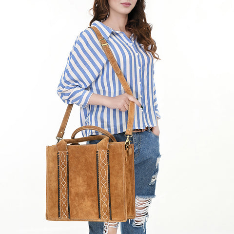 American Darling Boot Stitched Braided Genuine Leather Tote Bag