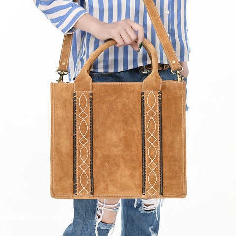 American Darling Boot Stitched Braided Genuine Leather Tote Bag