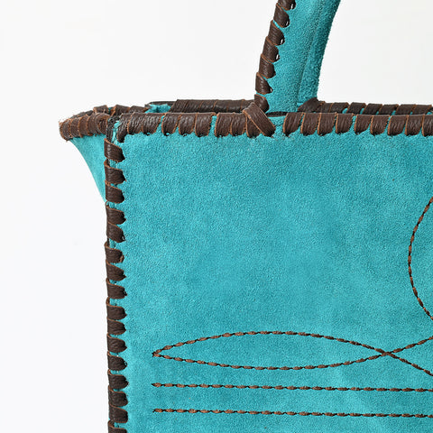 American Darling Western Tote Bag Genuine suede Leather with Whipstitch Detailing