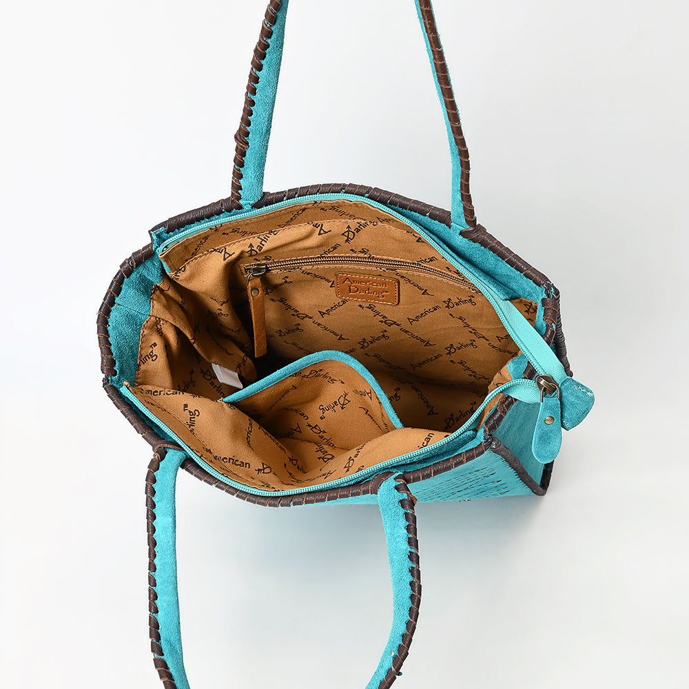 ADBGA606 Western Tote Bag-Genuine Genuine suede Leather with Whipstitch Detailing