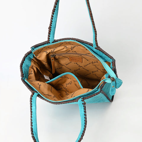 American Darling Western Tote Bag Genuine suede Leather with Whipstitch Detailing