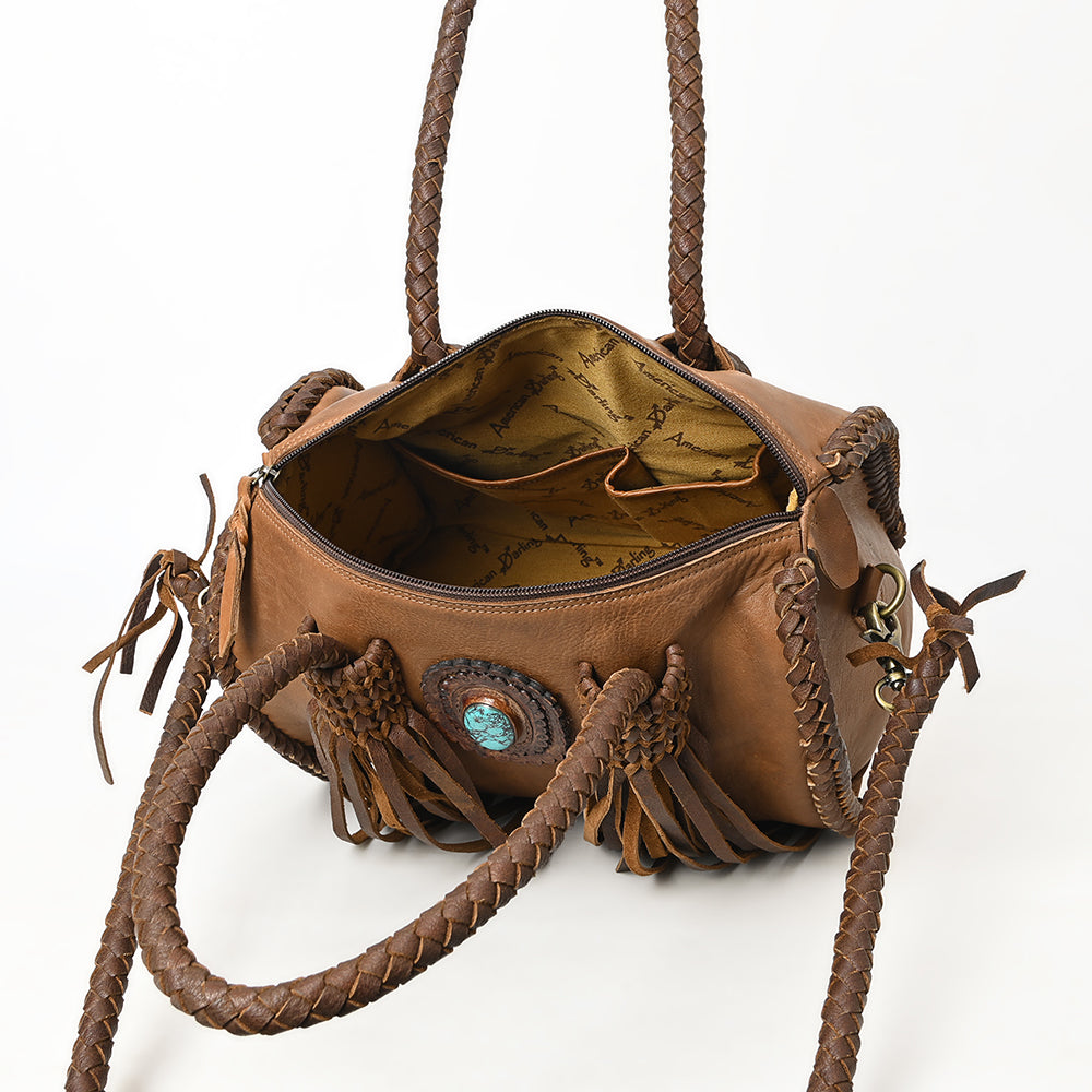 LC-ADBGM270H Western Braided Leather Duffel - Deep Saddle Brown with Turquoise Concho