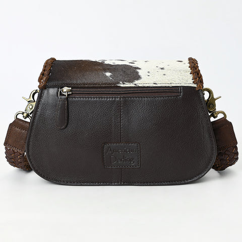 ADBGM457 Hair-On Cowhide Crossbody Bag - Black & White Western Braided Leather Purse