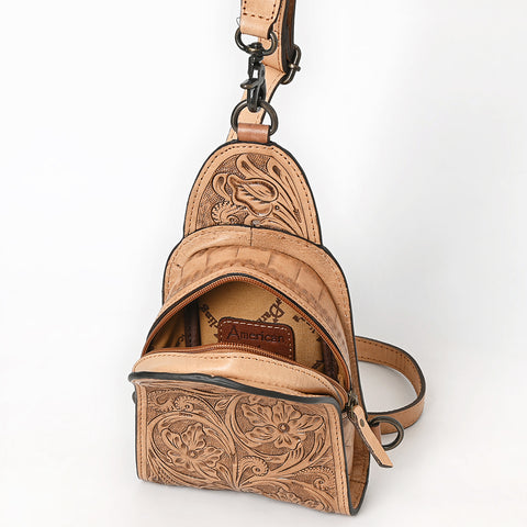 American Darling Western Leather Sling Bag with Hand-Tooled Floral Design ï¿½ Genuine Vegetable-Tanned Leather