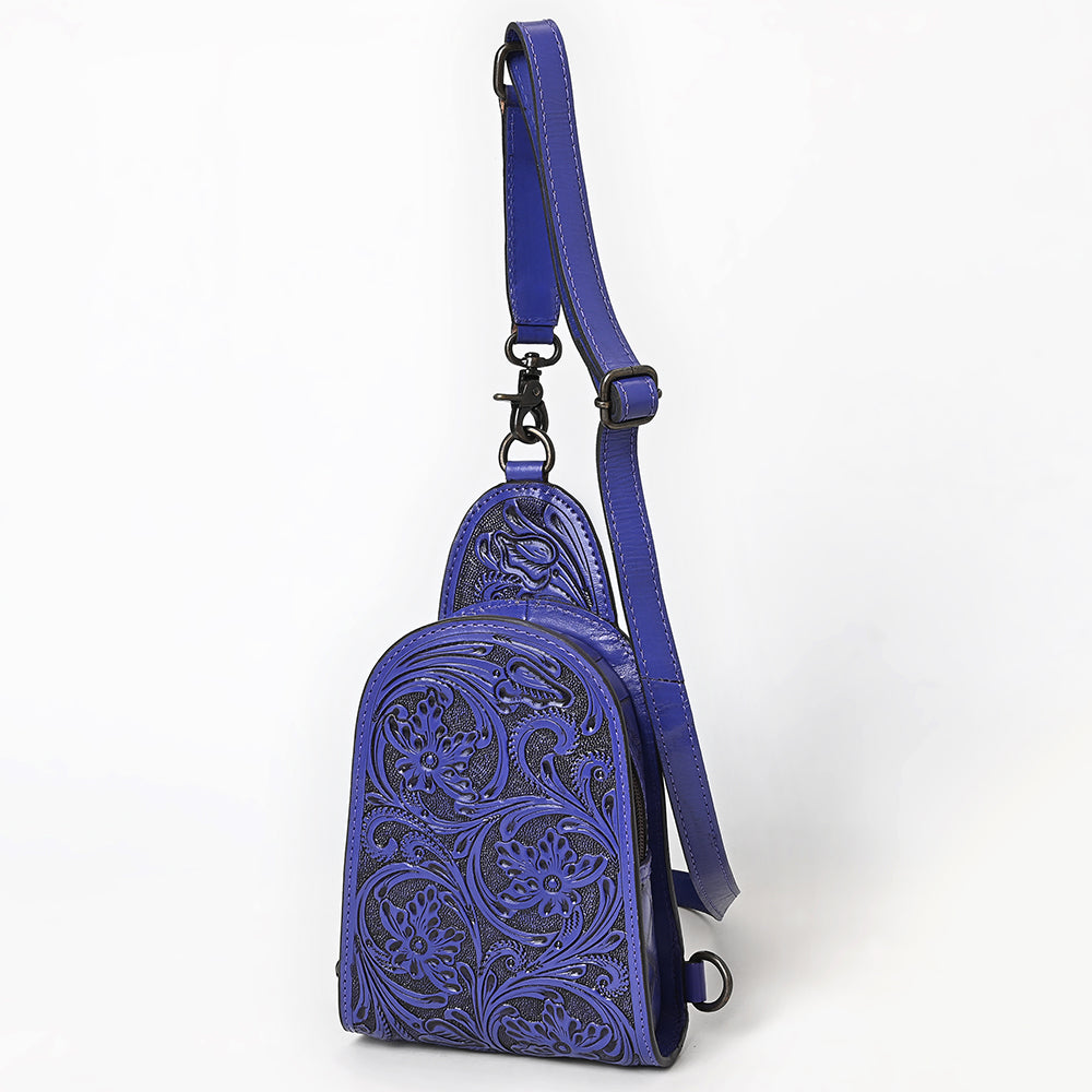 ADBG1542 Hand-Tooled Leather Sling Backpack - Western Crossbody Daypack
