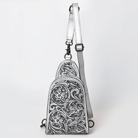 American Darling Western Leather Sling Bag with Hand-Tooled Floral Design ï¿½ Genuine Vegetable-Tanned Leather